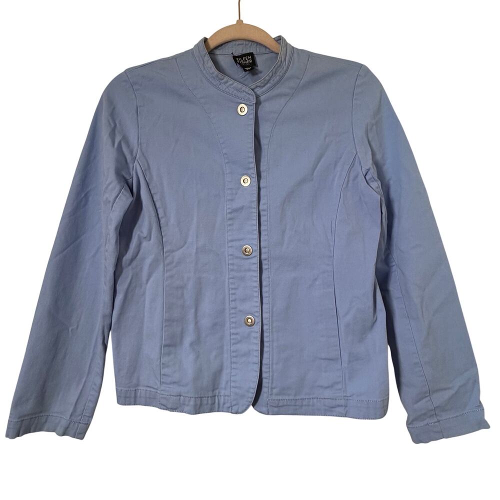 PP Eileen Fisher Light Blue Cotton Button Up Jacket Minimalist Capsule Wardrobe